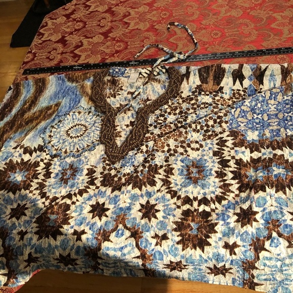 Alberto Makali   medium blue & brown lace print poncho top with sleeves - Picture 4 of 9